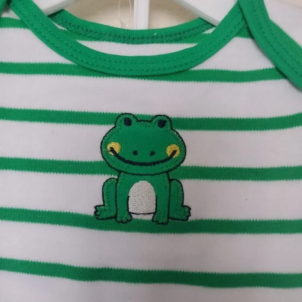 Little Me Frog Stripes Bodysuit Blue Pants + Hat 3PC Outfit Set Baby Boy 9Months